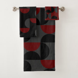 Mid-Century Modern Red Black and Grey Bath Towel Set