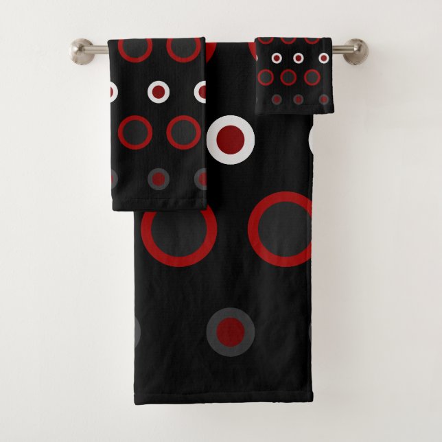 Mid-Century Modern red, black and grey     Bath Towel Set (Insitu)
