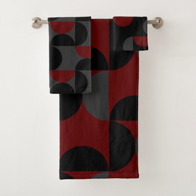 Mid-Century Modern Red Black and Grey        Bath Towel Set (Insitu)