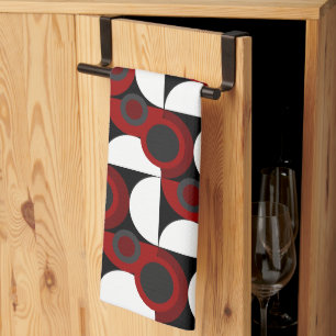 Mid-Century Modern red, black and grey  Kitchen Towel