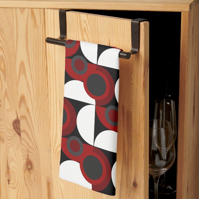 Mid-Century Modern red, black and grey  Kitchen Towel (Thirds Fold)