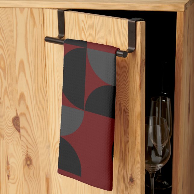 Mid-Century Modern Red Black and Grey      Kitchen Towel (Thirds Fold)