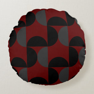 Mid-Century Modern Red Black and Grey        Round Pillow