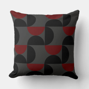 Mid-Century Modern Red Black and Grey     Throw Pillow