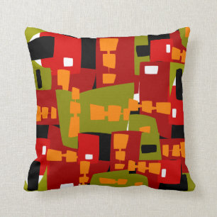 Mid-Century Modern Red Chaos Throw Pillow