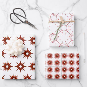 Mid-Century Modern Red Christmas Starburst Wrapping Paper Sheet