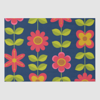 Mid Century Modern red flowers with leaves Tissue Paper