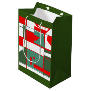 Mid-Century Modern Red Green White Shapes on Green Medium Gift Bag