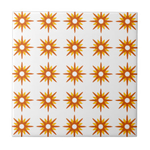 Mid-Century Modern Red-Orange Starburst Pattern Tile