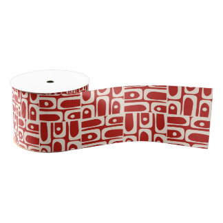 Mid Century Modern Red Piquet Abstract Pattern Grosgrain Ribbon