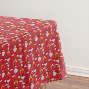 Mid Century Modern Red Yellow Black White Geometri Tablecloth