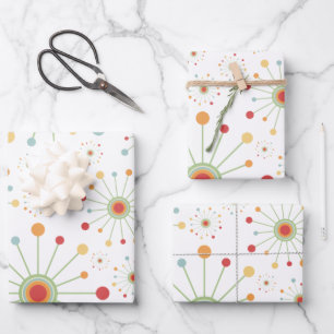 Mid Century Modern Retro 1970s Inspired Sun Burst Wrapping Paper Sheet