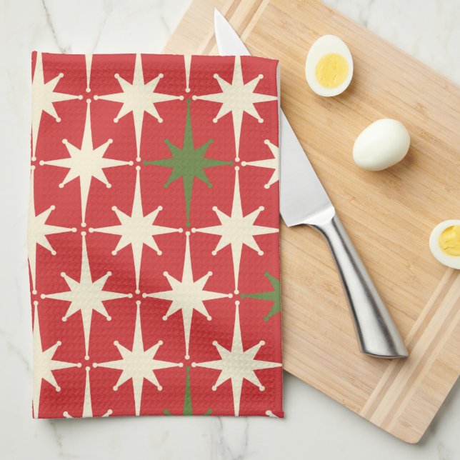 Mid Century Modern Retro Atomic Christmas Stars Kitchen Towel (Quarter Fold)