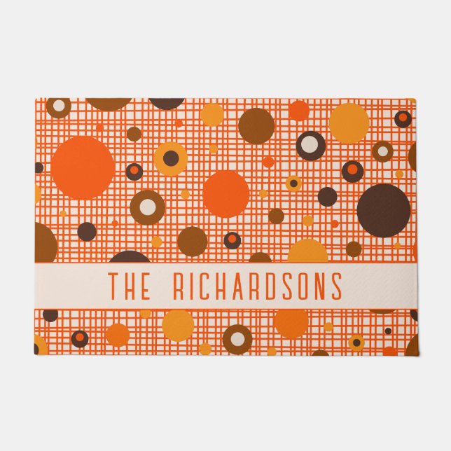 Mid Century Modern Retro Atomic Dots Personalized Doormat (Front)