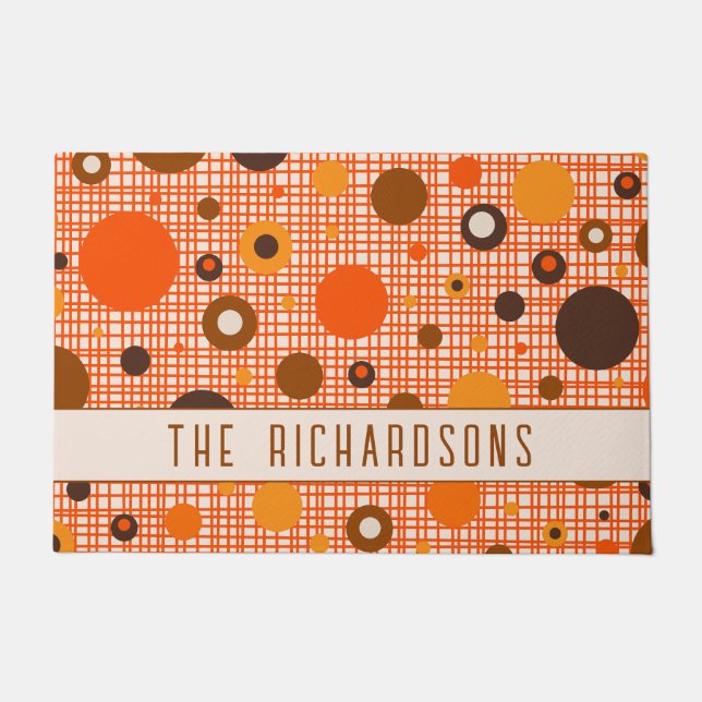 Mid Century Modern Retro Atomic Dots Personalized Doormat (Front)