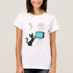 Mid Century Modern Retro Atomic Funny Cat with Fis T-Shirt