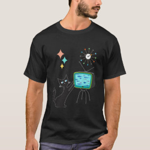 Mid Century Modern Retro Atomic Funny Cat with Fis T-Shirt