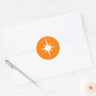 Mid-century Modern Retro Atomic Star Orange Classic Round Sticker