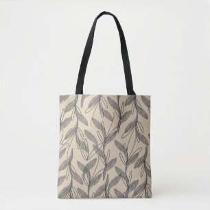 Mid Century Modern Retro Botanical Grey Beige Tote Bag