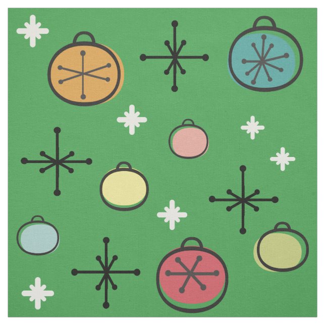 Mid Century Modern Retro Christmas Art Green Fabric (Swatch)