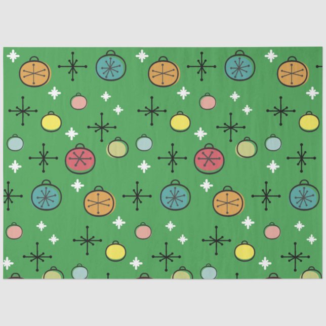 Mid Century Modern Retro Christmas Art Green Tissue Paper (Front)