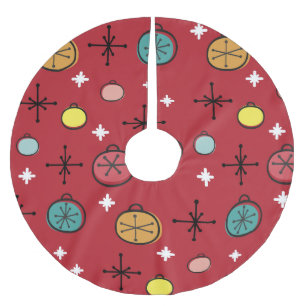 Mid Century Modern Retro Christmas Art Red Brushed Polyester Tree Skirt