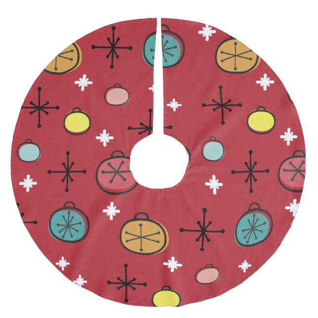 Mid Century Modern Retro Christmas Art Red Brushed Polyester Tree Skirt (Front)