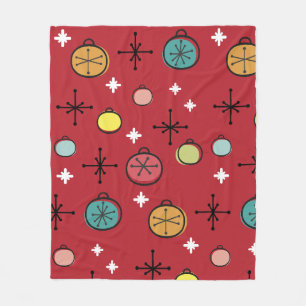Mid Century Modern Retro Christmas Art Red Fleece Blanket
