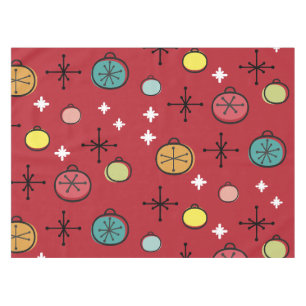 Mid Century Modern Retro Christmas Art Red Tablecloth