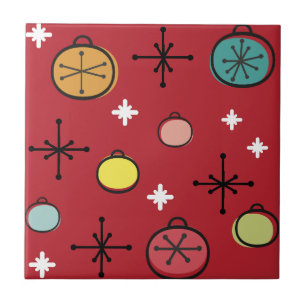 Mid Century Modern Retro Christmas Art Red Tile