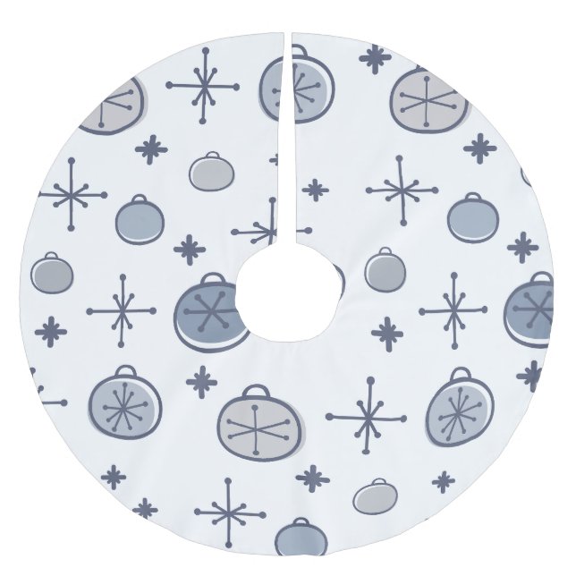 Mid Century Modern Retro Christmas Art Silver Brushed Polyester Tree Skirt (Front)