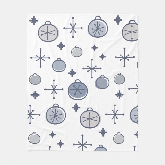 Mid Century Modern Retro Christmas Art Silver Fleece Blanket (Front)
