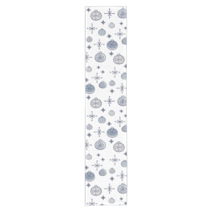 Mid Century Modern Retro Christmas Art Silver Short Table Runner