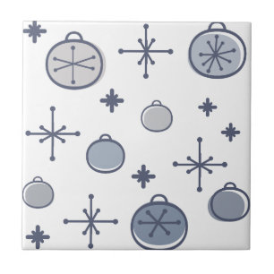 Mid Century Modern Retro Christmas Art Silver Tile