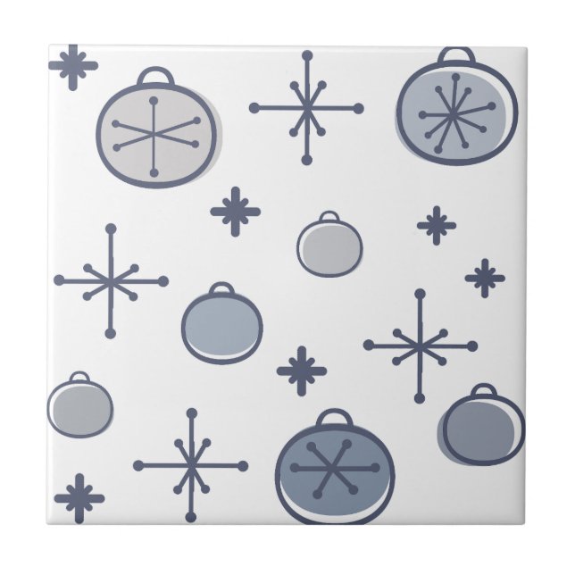 Mid Century Modern Retro Christmas Art Silver Tile (Front)