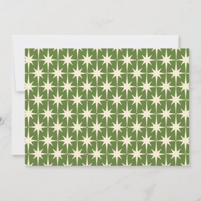 Mid-Century Modern Retro Christmas Starburst Green Invitation (Front)