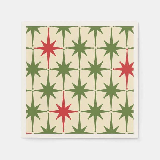 Mid-century Modern Retro Christmas Starbursts Napkin (Front)