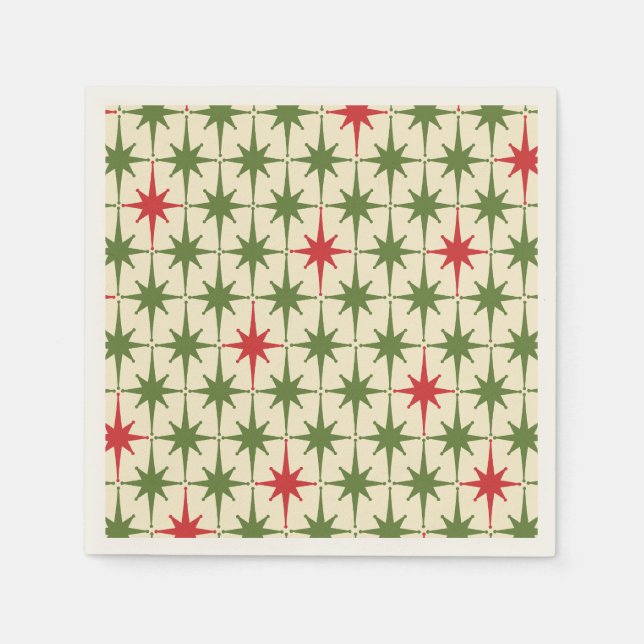 Mid-century Modern Retro Christmas Starbursts Napkin (Front)