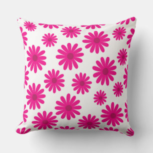 mid century modern retro daisies pattern pink throw pillow