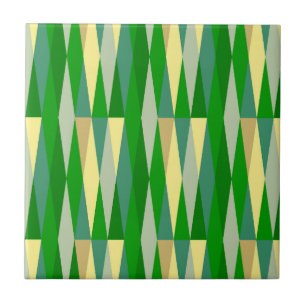 Mid Century Modern Retro Diamond Green Yellow Tile