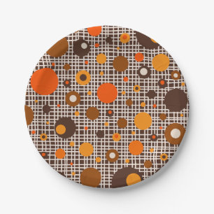 Mid Century Modern Retro Dots Pattern Brown Orange Paper Plate