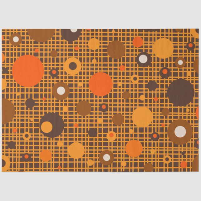 Mid Century Modern Retro Dots Pattern Brown Orange Tissue Paper (Front)