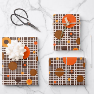 Mid Century Modern Retro Dots Pattern Brown Orange Wrapping Paper Sheet