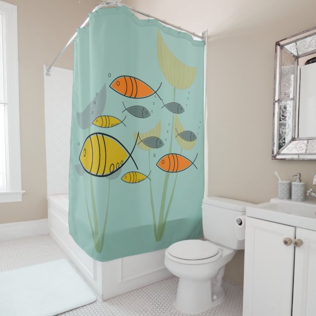 Mid Century Modern Retro Fish Swimming on Aqua (In Situ)
