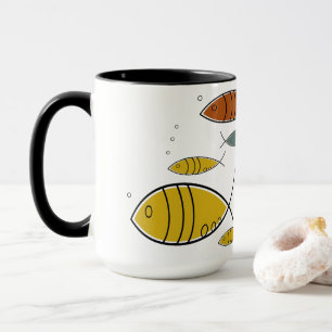 Mid Century Modern Retro Fish Swimming Pattern Mug