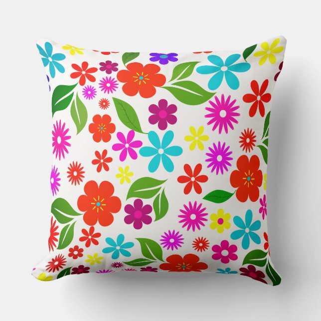 mid century modern retro floral colourful pattern throw pillow (Front)