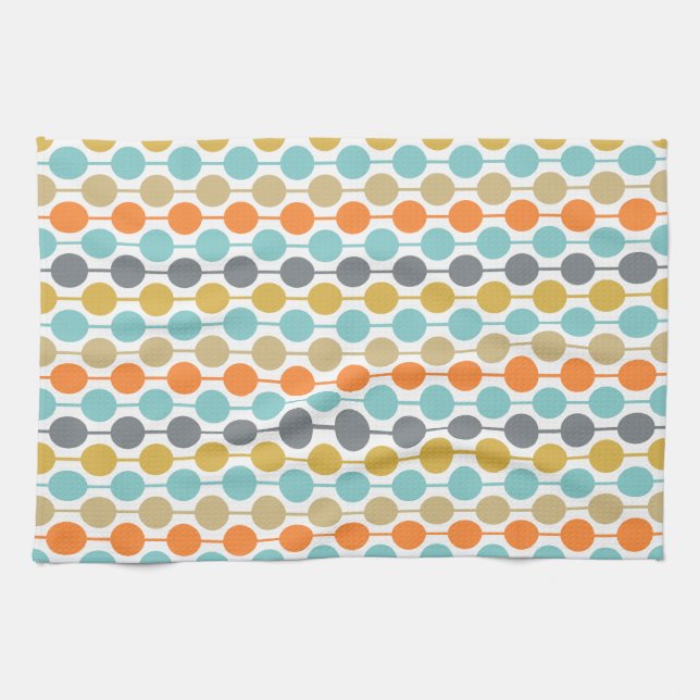 Mid-Century Modern Retro Geometric Circles Pattern Kitchen Towel (Horizontal)