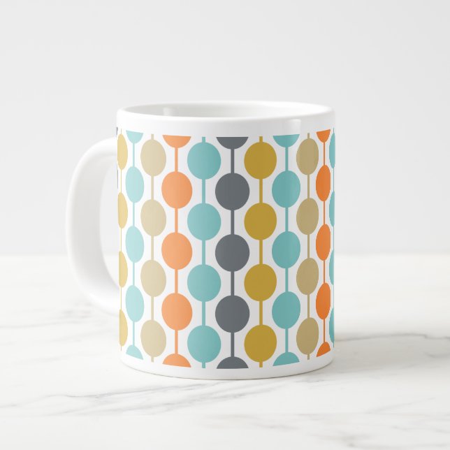 Mid-Century Modern Retro Geometric Circles Pattern Large Coffee Mug (Front Left)