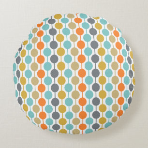 Mid-Century Modern Retro Geometric Circles Pattern Round Pillow