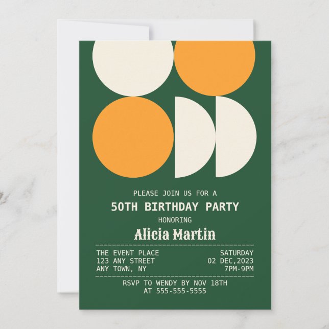 Mid Century Modern Retro Geometric Green Birthday Invitation (Front)
